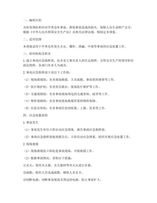 甲类仓库事故应急预案