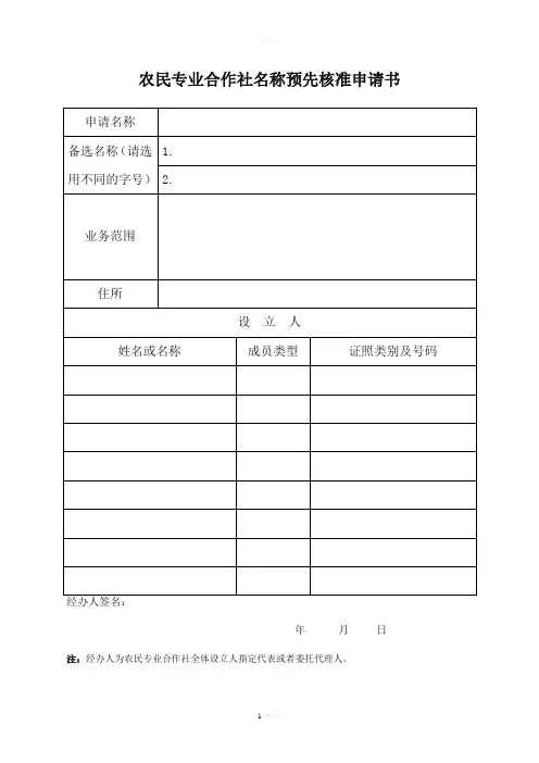 农民专业合作社表格