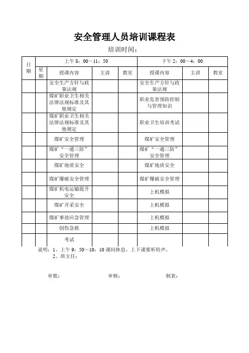 安全管理人员培训课程表