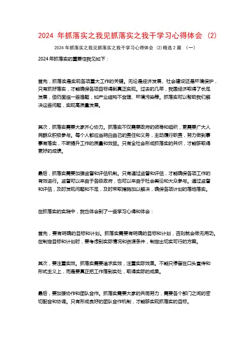2024年抓落实之我见抓落实之我干学习心得体会2篇2