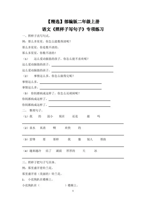 【精选】部编版二年级上册语文《照样子写句子》专项练习