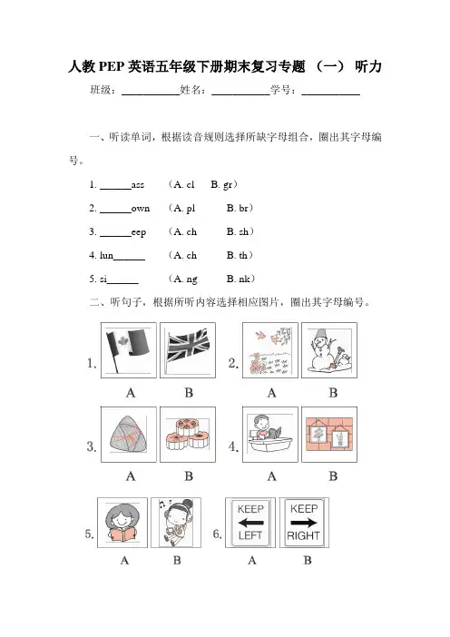 人教PEP英语五年级下册期末专项复习卷(含答案)