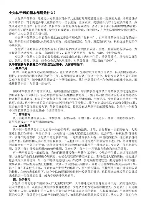 队干部培训第一期： 少先队干部的基本作用是什么