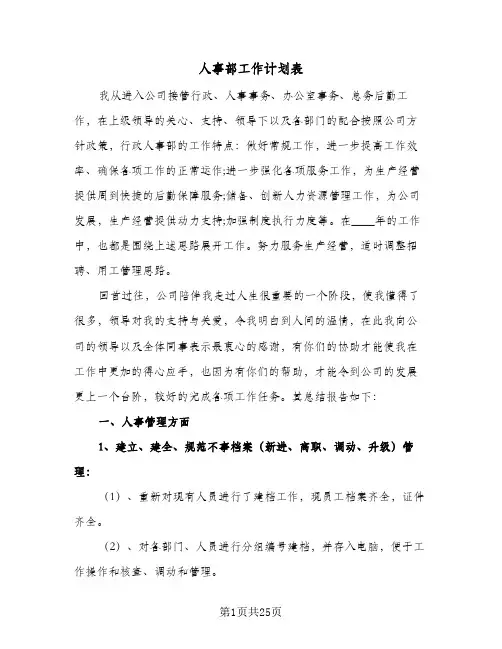 人事部工作计划表(8篇)