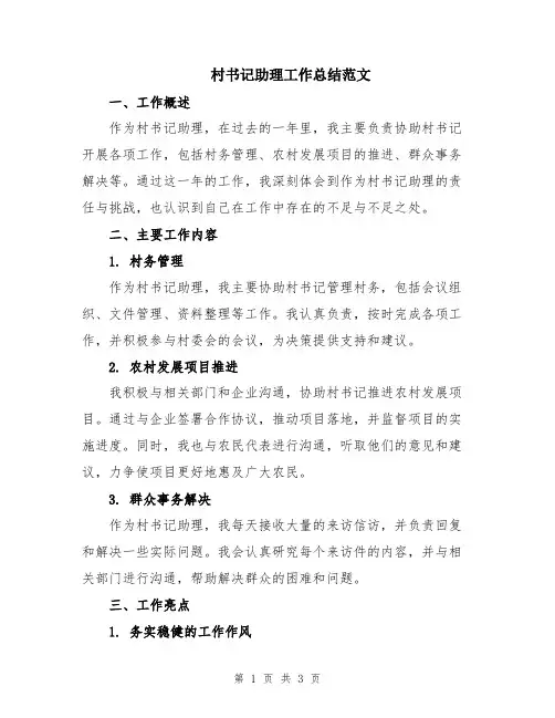 村书记助理工作总结范文