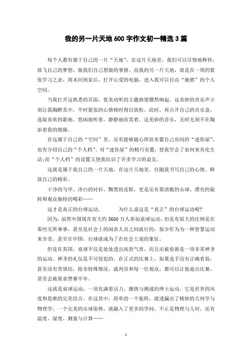 我的另一片天地600字作文初一精选3篇