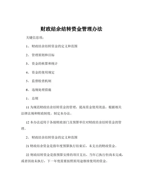 财政结余结转资金管理办法