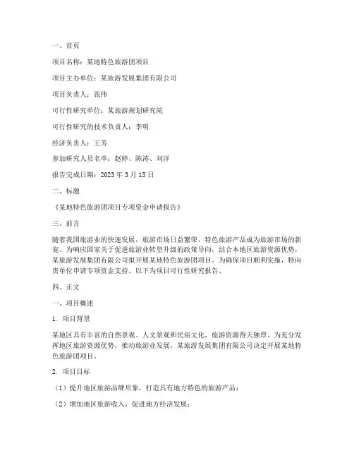 旅游团专项资金申请报告