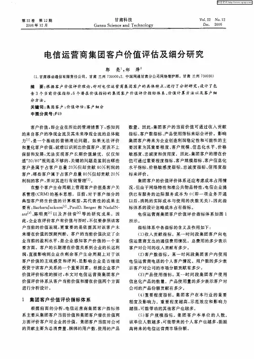 电信运营商集团客户价值评估及细分研究