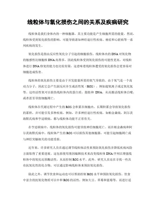 线粒体与氧化损伤之间的关系及疾病研究
