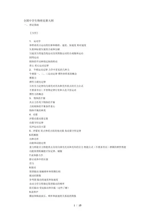 全国中学生物理竞赛大纲