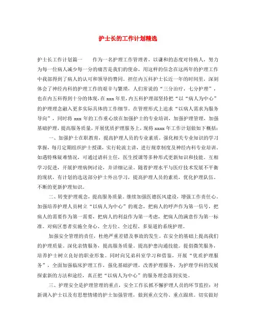 护士长的工作计划精选