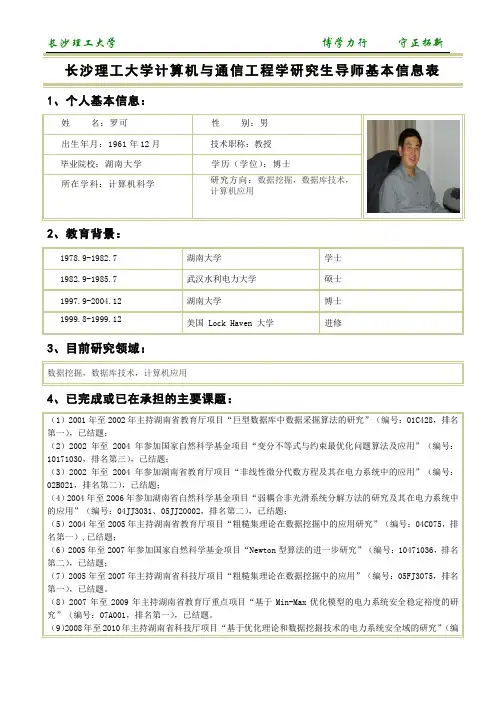 罗可-长沙理工大学计算机与通信工程学研究生导师基本信息表