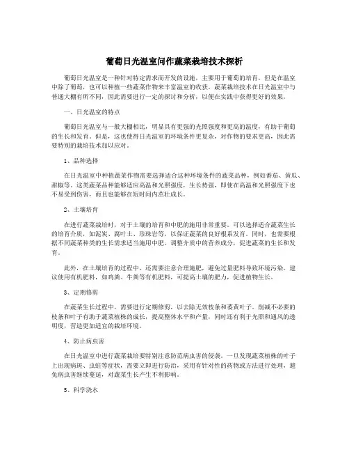 葡萄日光温室问作蔬菜栽培技术探析