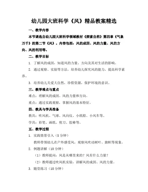 幼儿园大班科学《风》精品教案精选