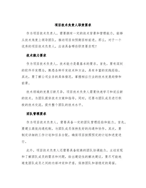项目技术负责任职要求