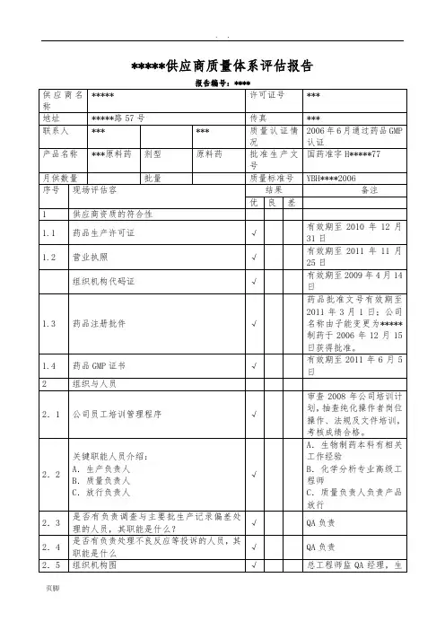 原料药供应商审计报告