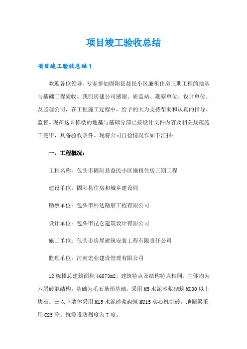 项目竣工验收总结