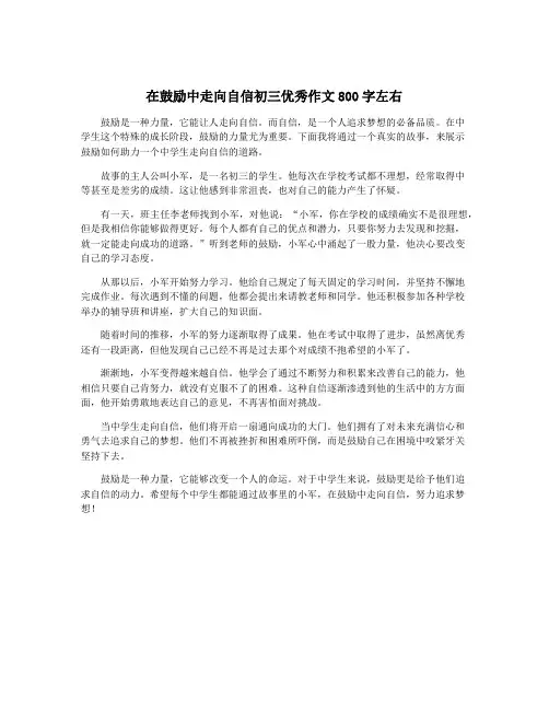在鼓励中走向自信初三优秀作文800字左右