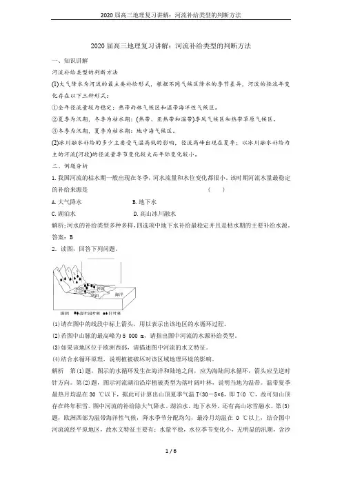 2020届高三地理复习讲解：河流补给类型的判断方法