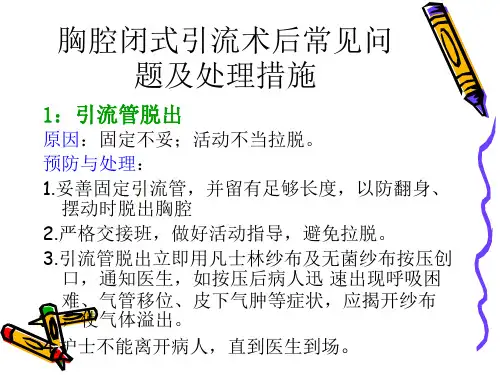 胸腔闭式引流术后常见问题及处理措施