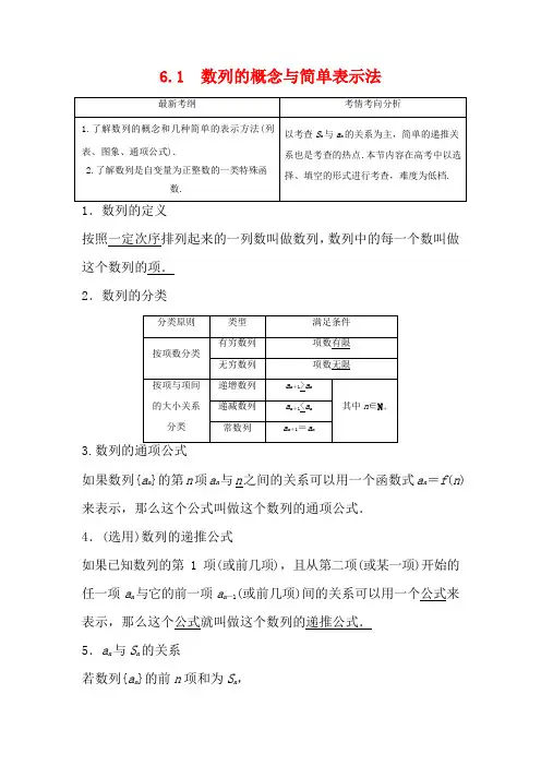 高考数学大一轮复习 第六章 数列 6.1 数列的概念与简单表示法教案 文(含解析)