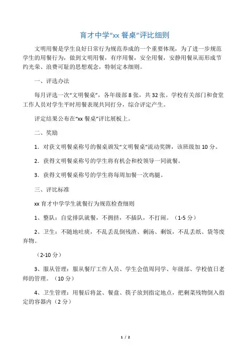 育才中学食堂文明餐桌评比细则