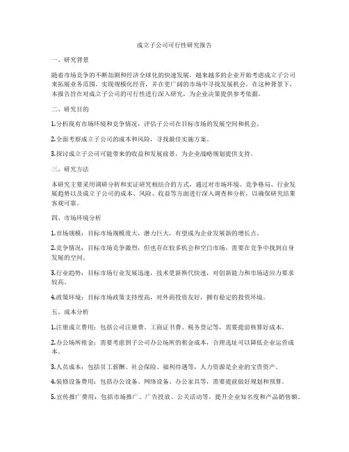 成立子公司可行性研究报告