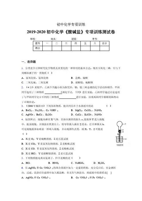 2019-2020学年初中化学《酸碱盐》专项训练模拟测试(含答案) (321)