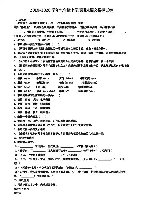 厦门市名校初中五校联考2019-2020学年七上语文期末考试试题