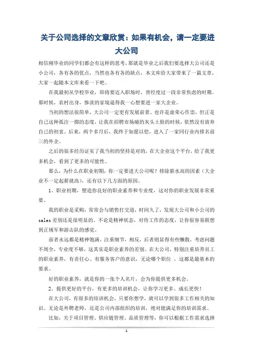 关于公司选择的文章欣赏：如果有机会,请一定要进大公司