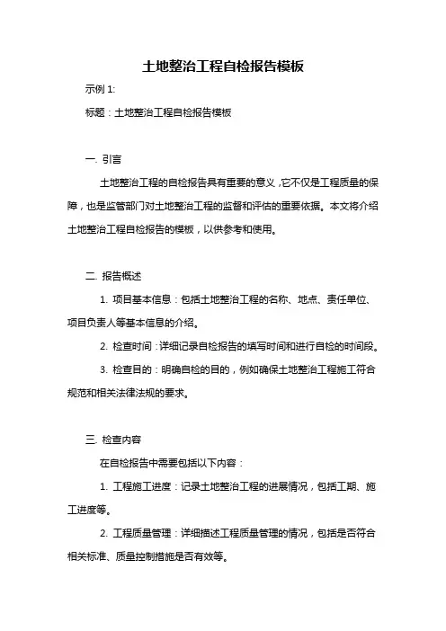 土地整治工程自检报告模板