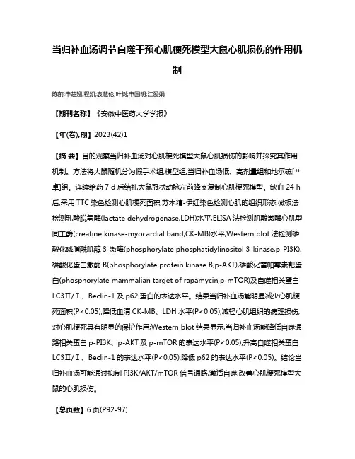 当归补血汤调节自噬干预心肌梗死模型大鼠心肌损伤的作用机制