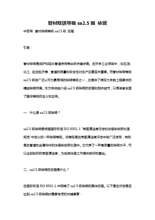 管材除锈等级sa2.5级 依据