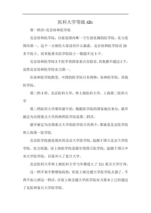 医科大学等级ABc