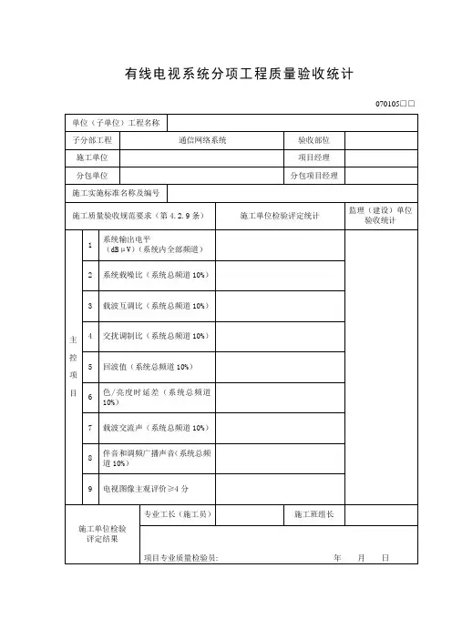 有线电视系统分项工程质量验收记录