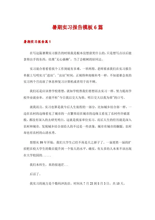 暑期实习报告模板6篇