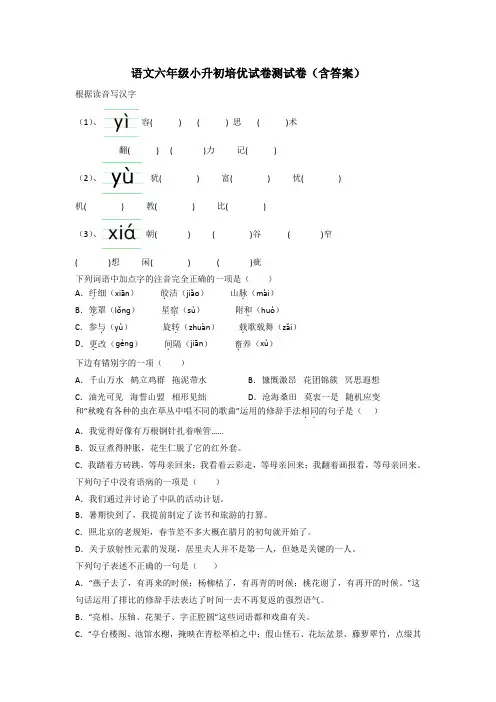 语文六年级小升初培优试卷测试卷(含答案)