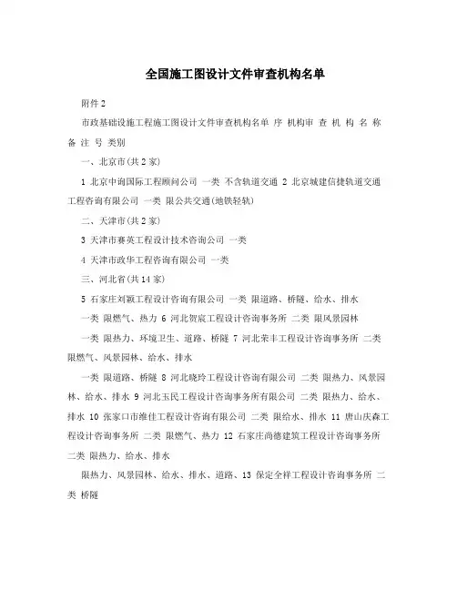 全国施工图设计文件审查机构名单