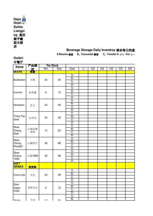 酒水每日盘存明细表