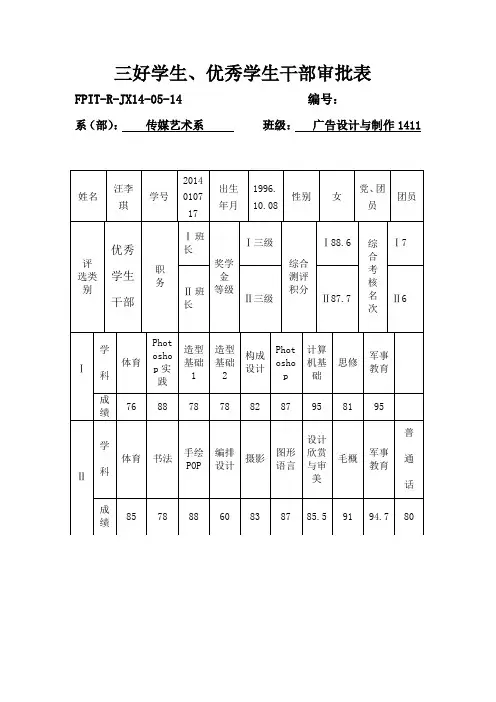 三好学生、优秀学生干部审批表