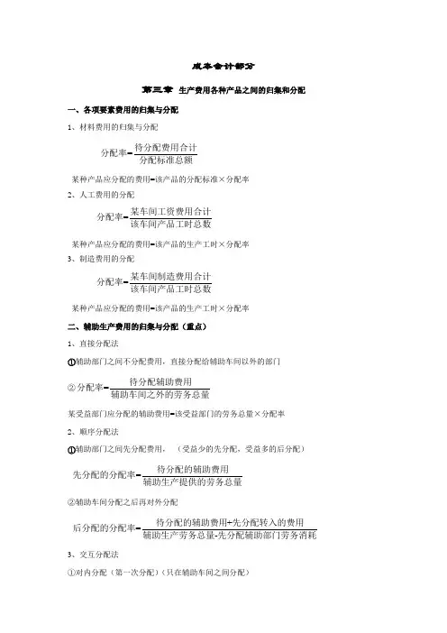成本会计-主要章节内容总结