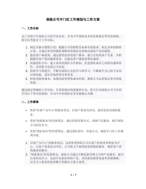 保险公司最新开门红工作规划与工作方案