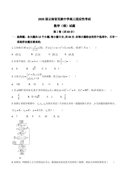 2020届云南省民族中学高三适应性考试数学(理)试题Word版含答案