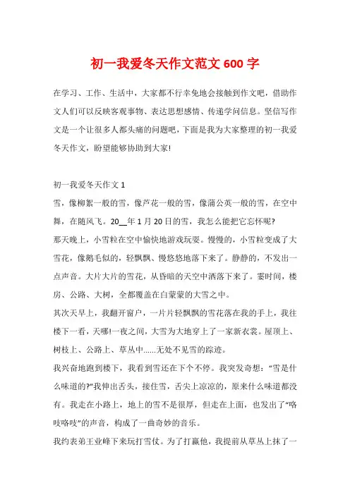 初一我爱冬天作文范文600字
