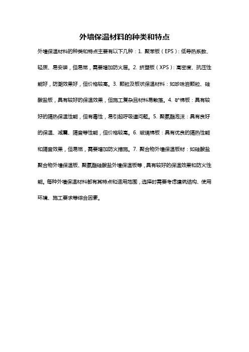 外墙保温材料的种类和特点