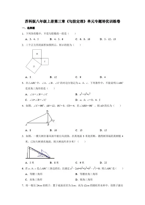 苏科版八年级上册第三章《勾股定理》单元专题培优训练卷【含答案】