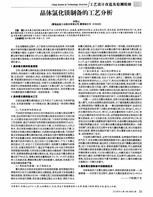 晶体氯化镁制备的工艺分析