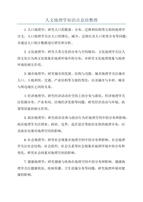 人文地理学知识点总结整理