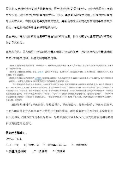 常见材料导热系数全